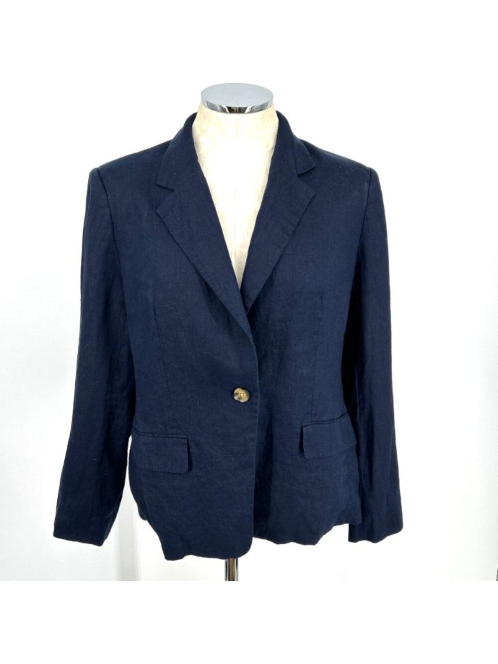 Quince Womens Blazer Jacket Dark Blue Linen Blazer Size M Unlined